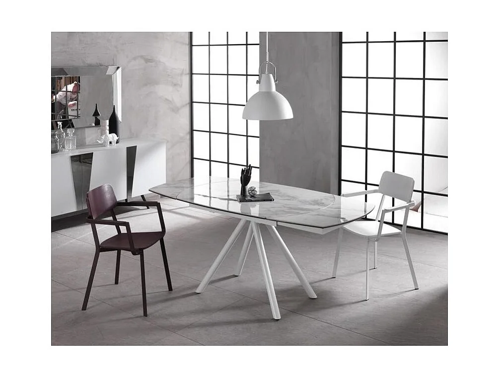 Mesa Extensível Kyoto Four em Mármore Branco Vidro Temperado até 180cm