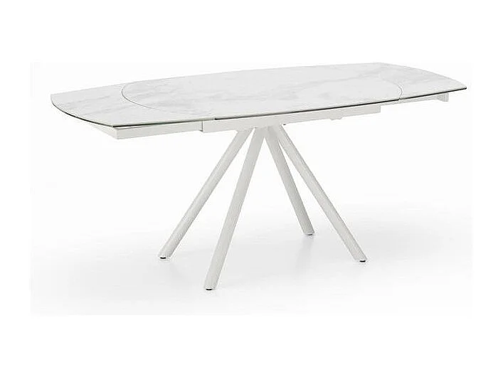 Mesa extensible Kyoto Four en cristal templado de mármol blanco hasta 180cm