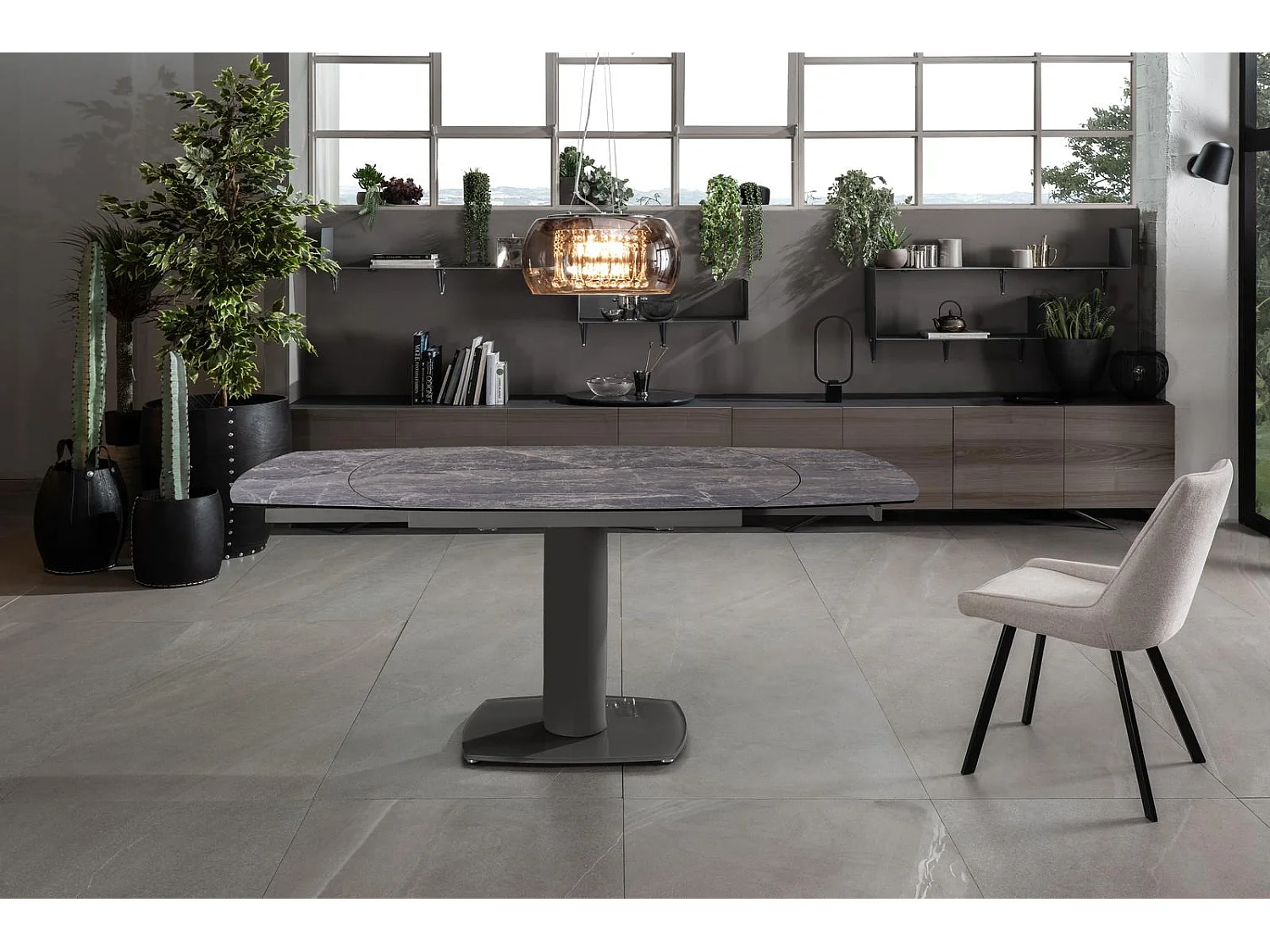 Kyoto - Uitschuifbare tafel (120/180 x 90 cm) in antraciet glas