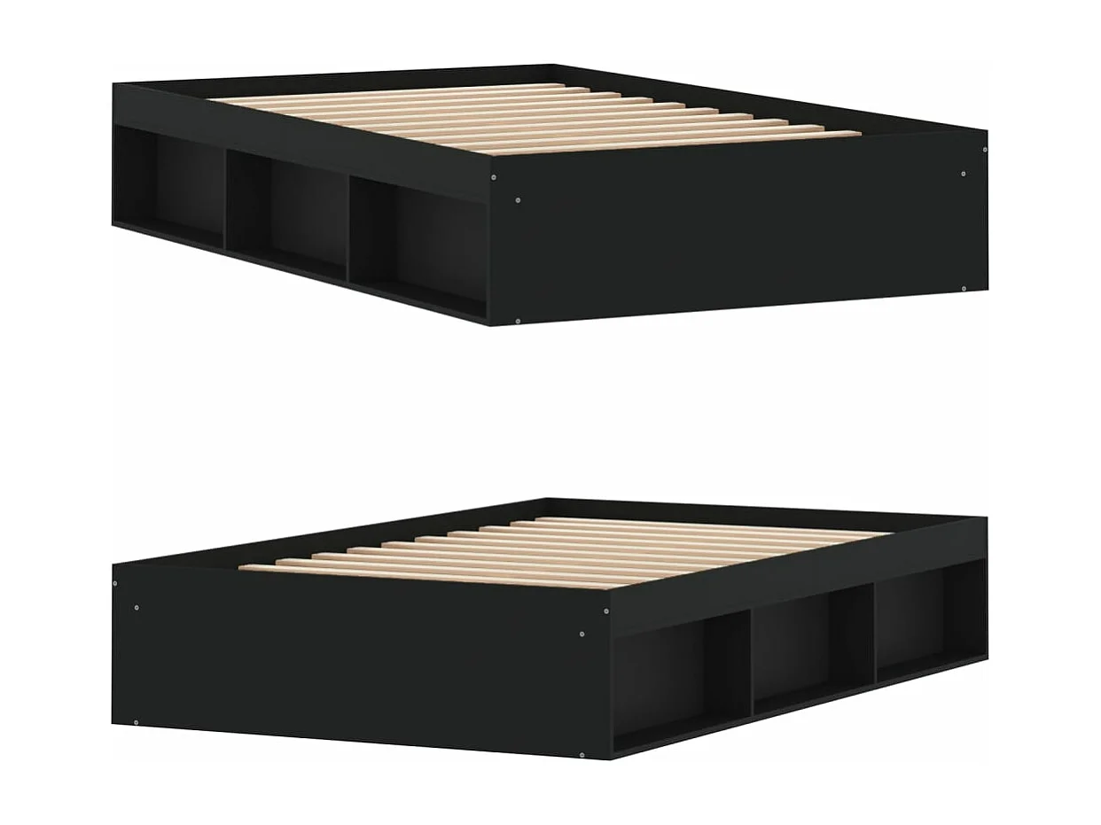 Estructura de cama doble pequeña sin colchón negro 120x190 cm