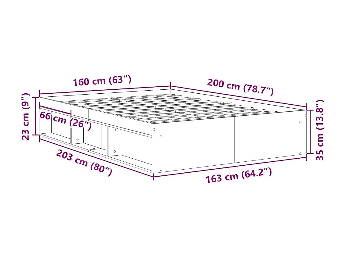 Cadre de lit sans matelas sonoma gris 160x200 cm