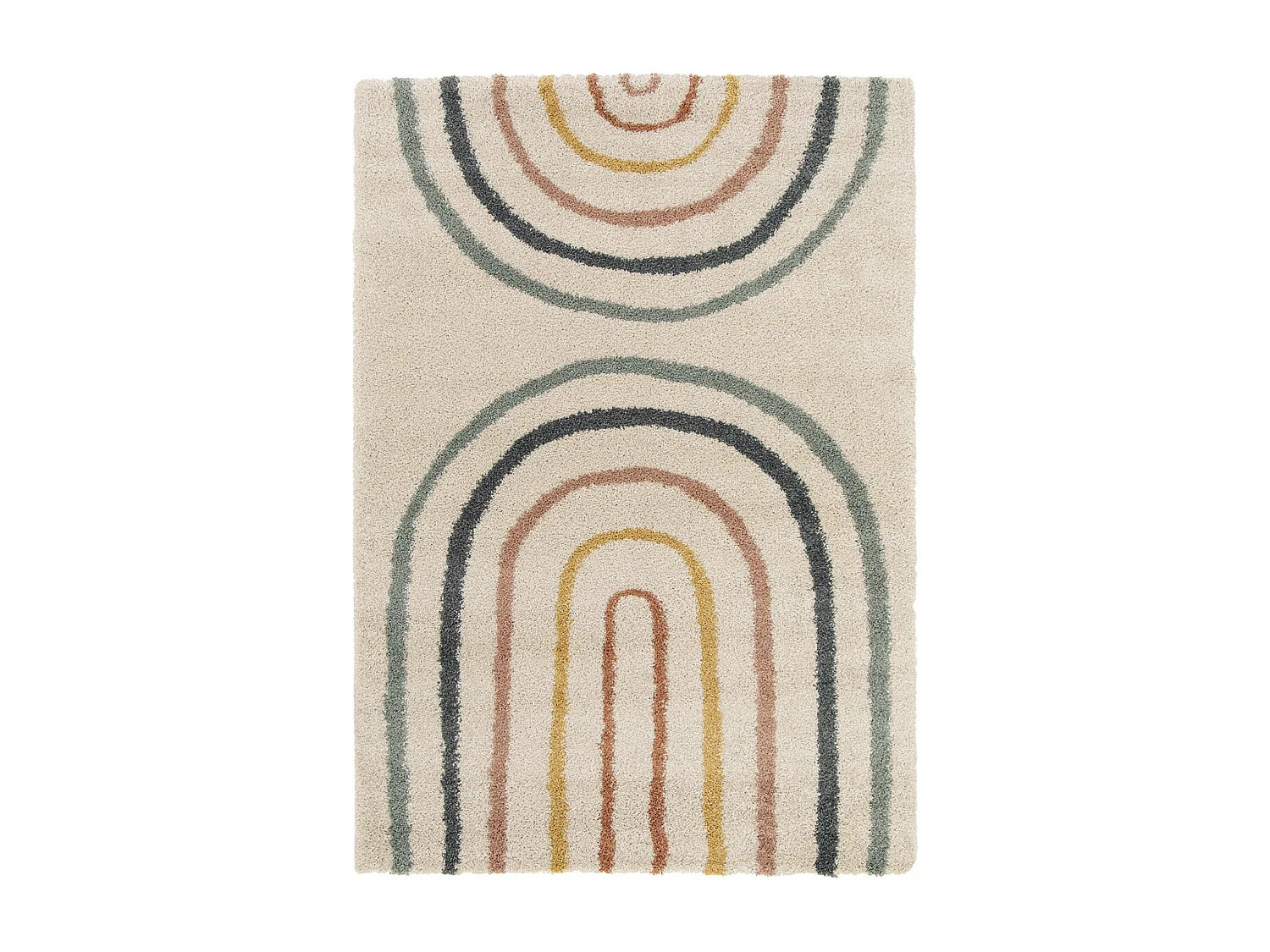 Tapis enfant arc-en-ciel 80x150cm. tapis intérieur crème et multicolore. poils longs shaggy