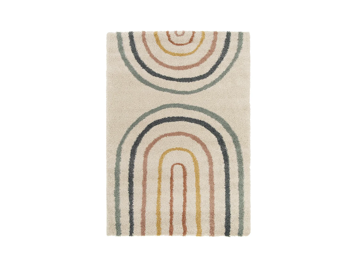 Tapis enfant arc-en-ciel 80x150cm. tapis intérieur crème et multicolore. poils longs shaggy