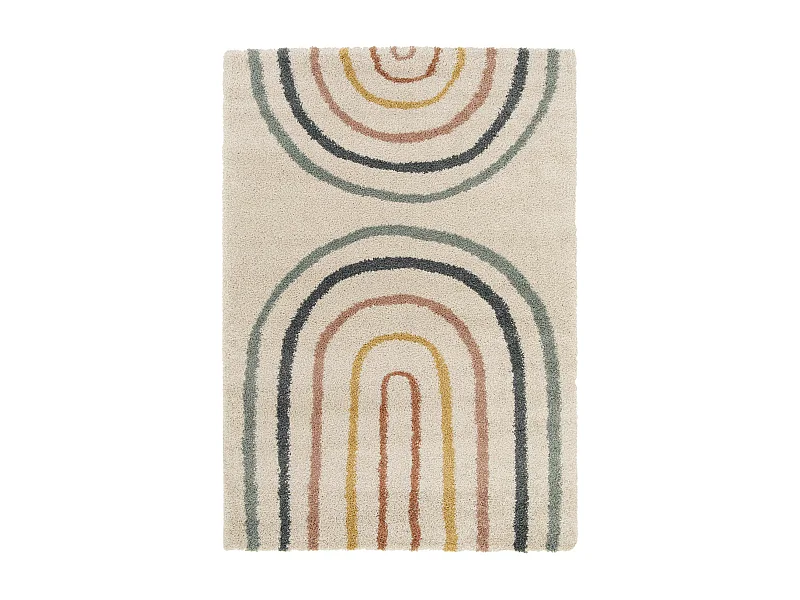 Tapis enfant arc-en-ciel 80x150cm. tapis intérieur crème et multicolore. poils longs shaggy