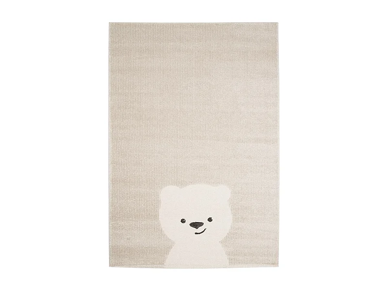 Tapis enfant 120 x 170cm Beige / Crème. petit ourson. poils ras. tapis frisé très doux