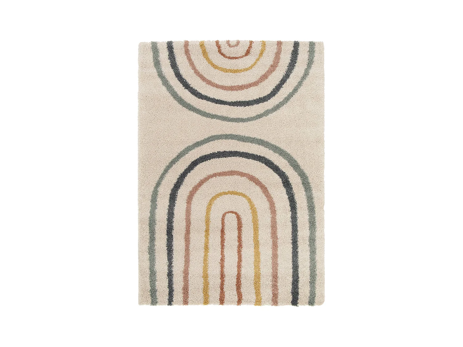 Tapis enfant arc-en-ciel 120x170cm. tapis intérieur crème et multicolore. poils longs shaggy