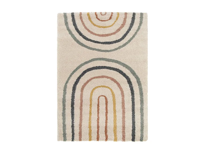 Tapis enfant arc-en-ciel 120x170cm. tapis intérieur crème et multicolore. poils longs shaggy