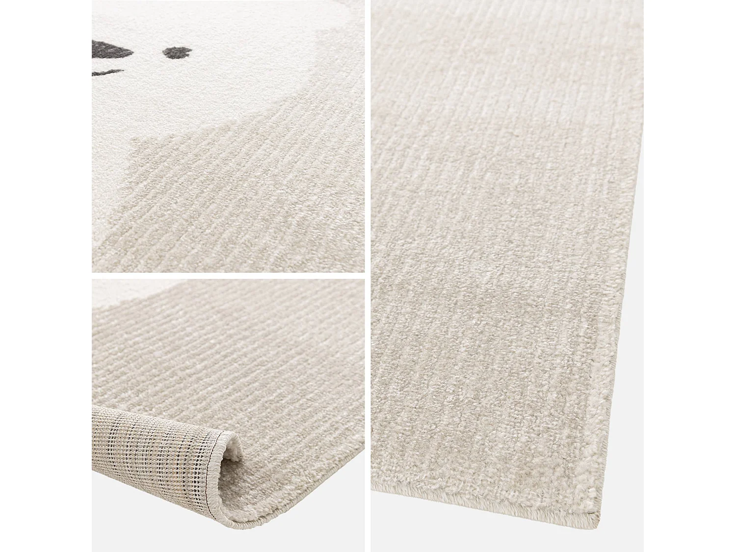 Tapis enfant 80 x 150cm Beige / Crème. petit ourson. poils ras. tapis frisé très doux