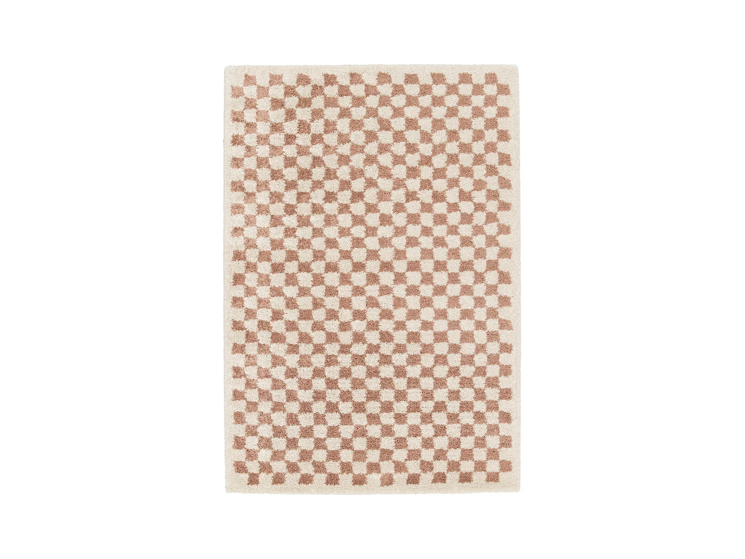 Tapis intérieur shaggy poils longs 160x230cm damier vieux rose et crème