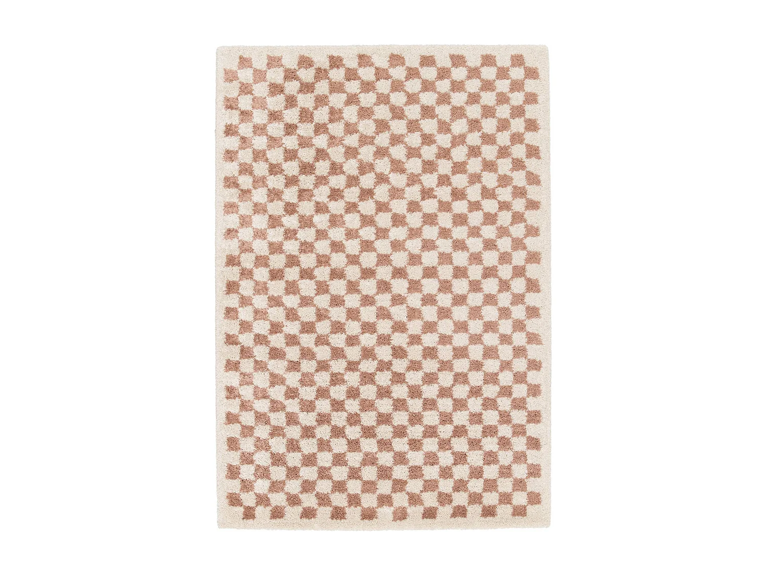 Tapis intérieur shaggy poils longs 160x230cm damier vieux rose et crème
