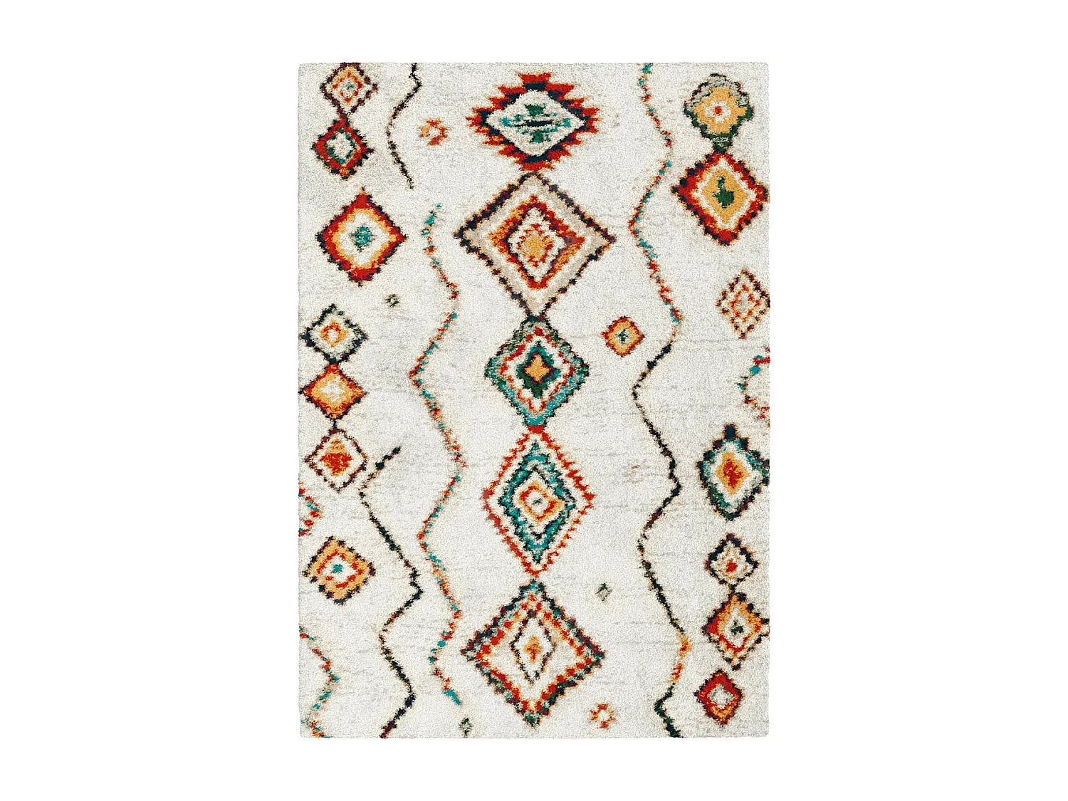Tapis intérieur shaggy. style berbère. poils longs. crème et multicolore 200 x 290cm