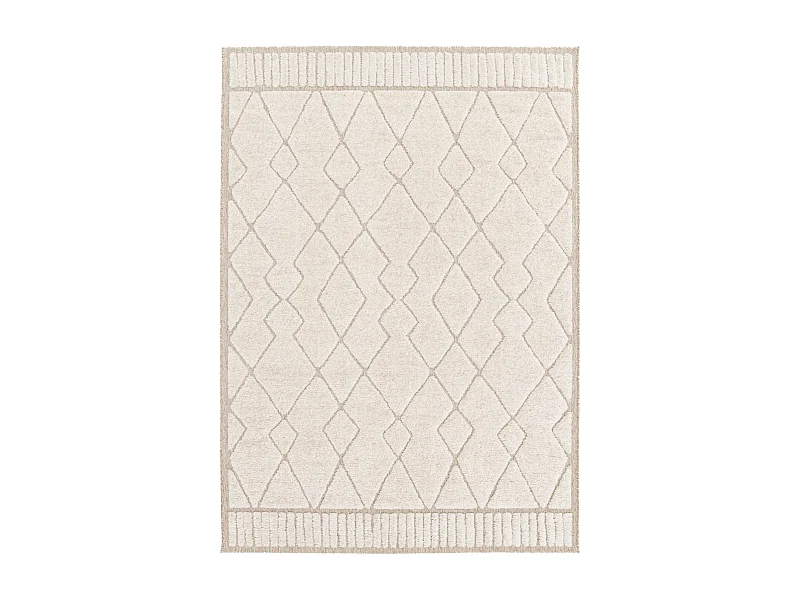 Tapis intérieur motif ethnique berbère 120x170cm poils ras. beige et crème