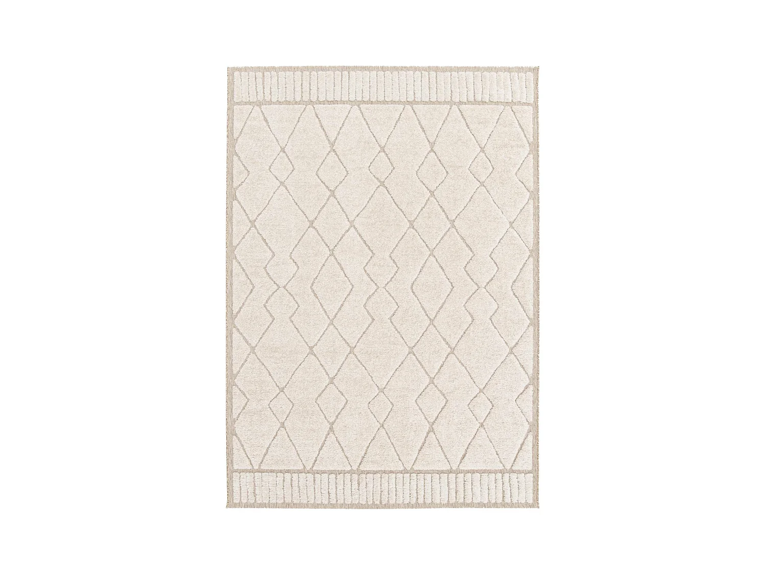 Tapis intérieur motif ethnique berbère 160x230cm poils ras. beige et crème