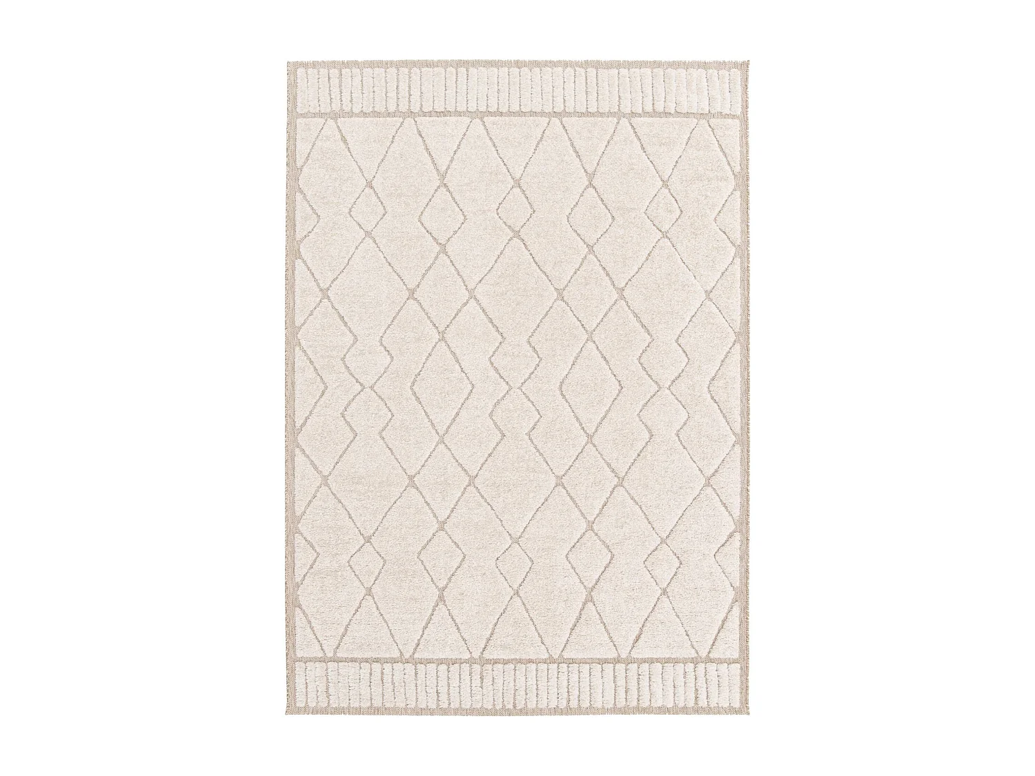 Tapis intérieur motif ethnique berbère 160x230cm poils ras. beige et crème