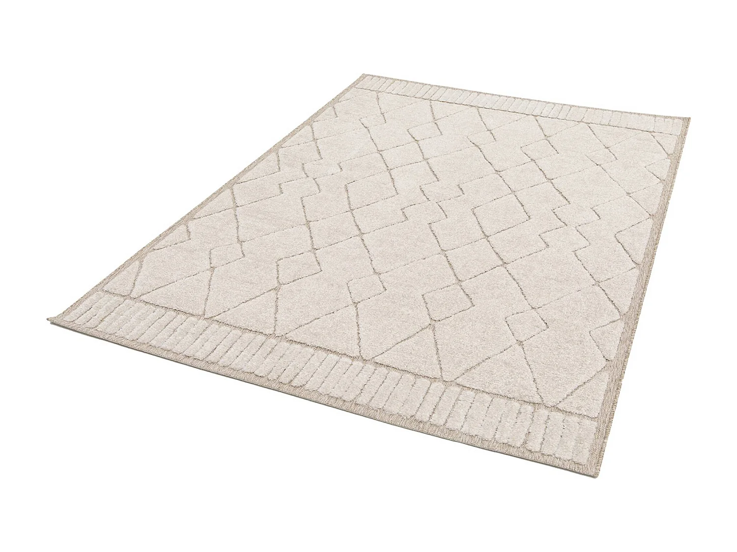 Tapis intérieur motif ethnique berbère 160x230cm poils ras. beige et crème