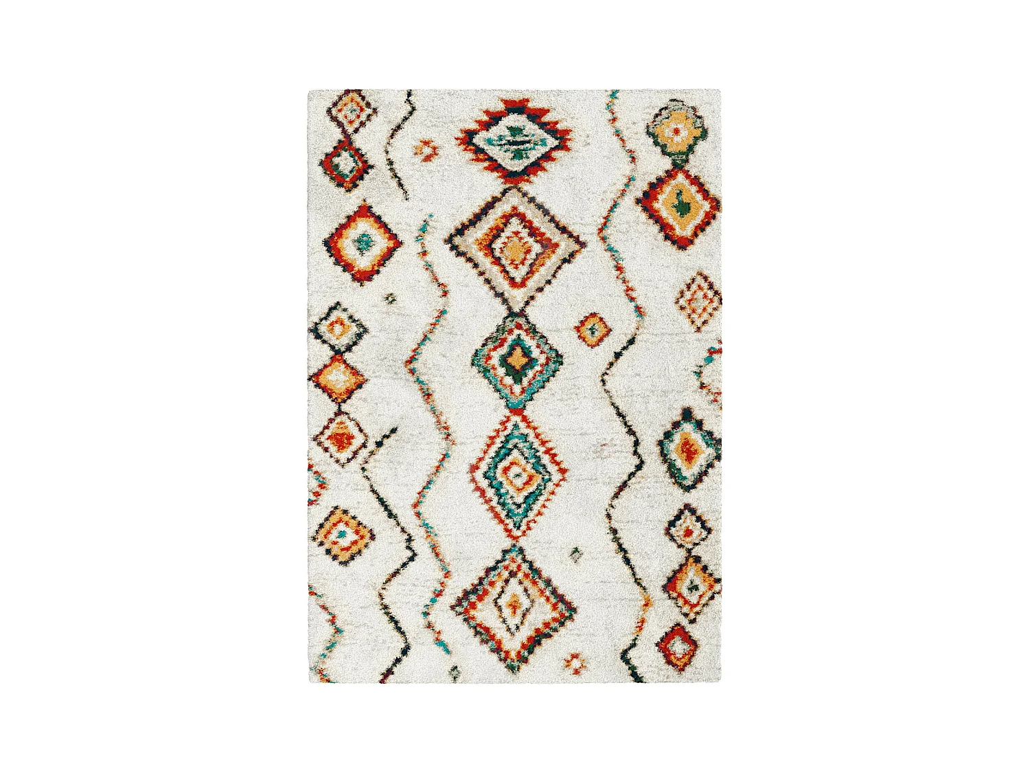 Tapis intérieur shaggy. style berbère. poils longs. crème et multicolore 120 x 170cm