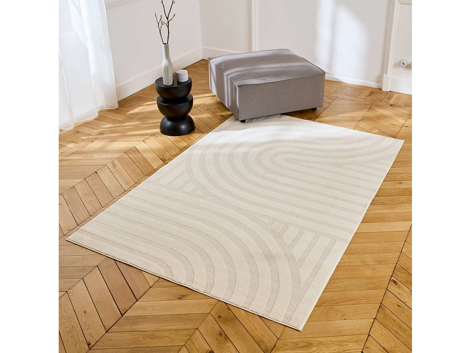 Tapis intérieur motifs arches. poils ras 80 x 150cm crème - Blake