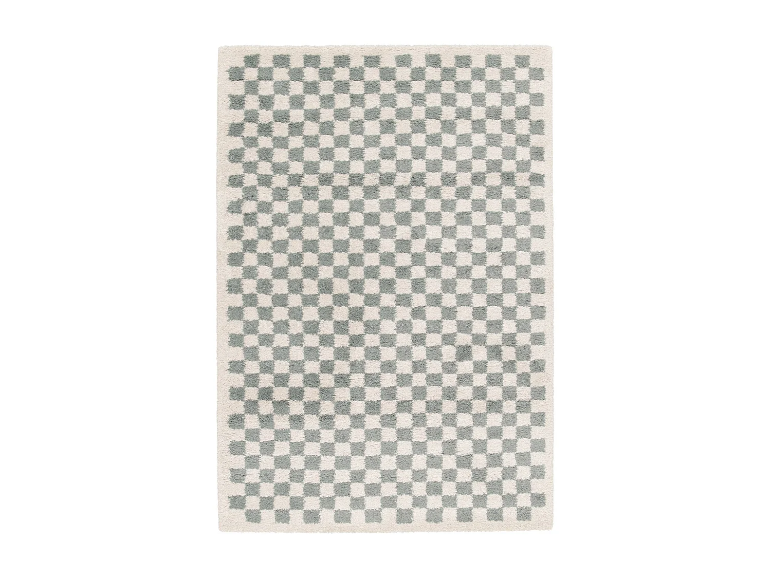 Tapis intérieur shaggy poils longs 80x150cm damier bleu clair et crème