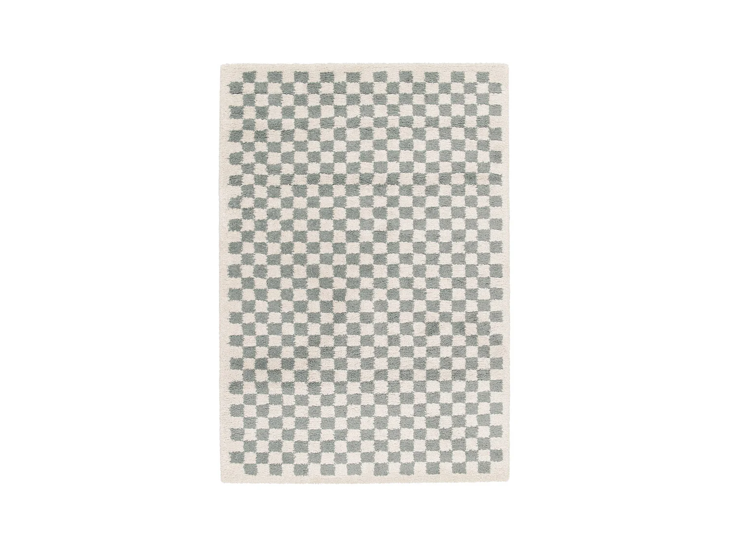 Tapis intérieur shaggy poils longs 80x150cm damier bleu clair et crème