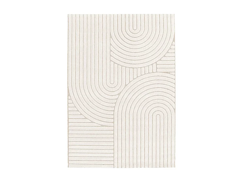 Tapis intérieur motif ethnique arches 200x290cm. poils ras. beige et crème