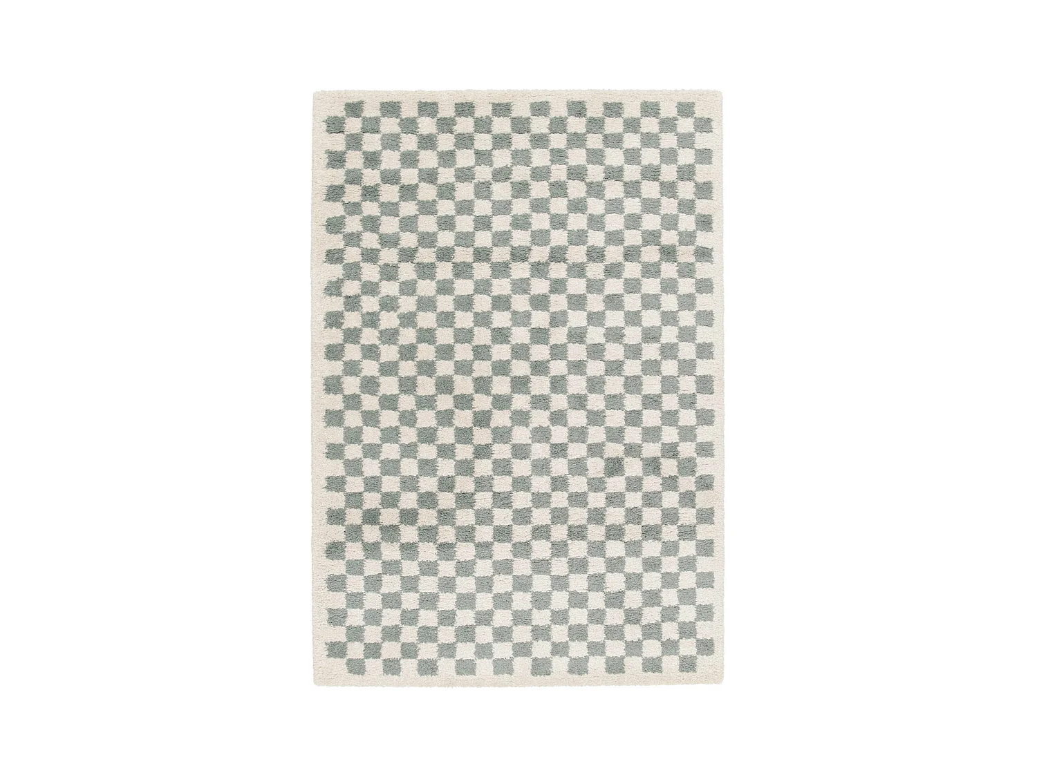 Tapis intérieur shaggy poils longs 160x230cm damier bleu clair et crème