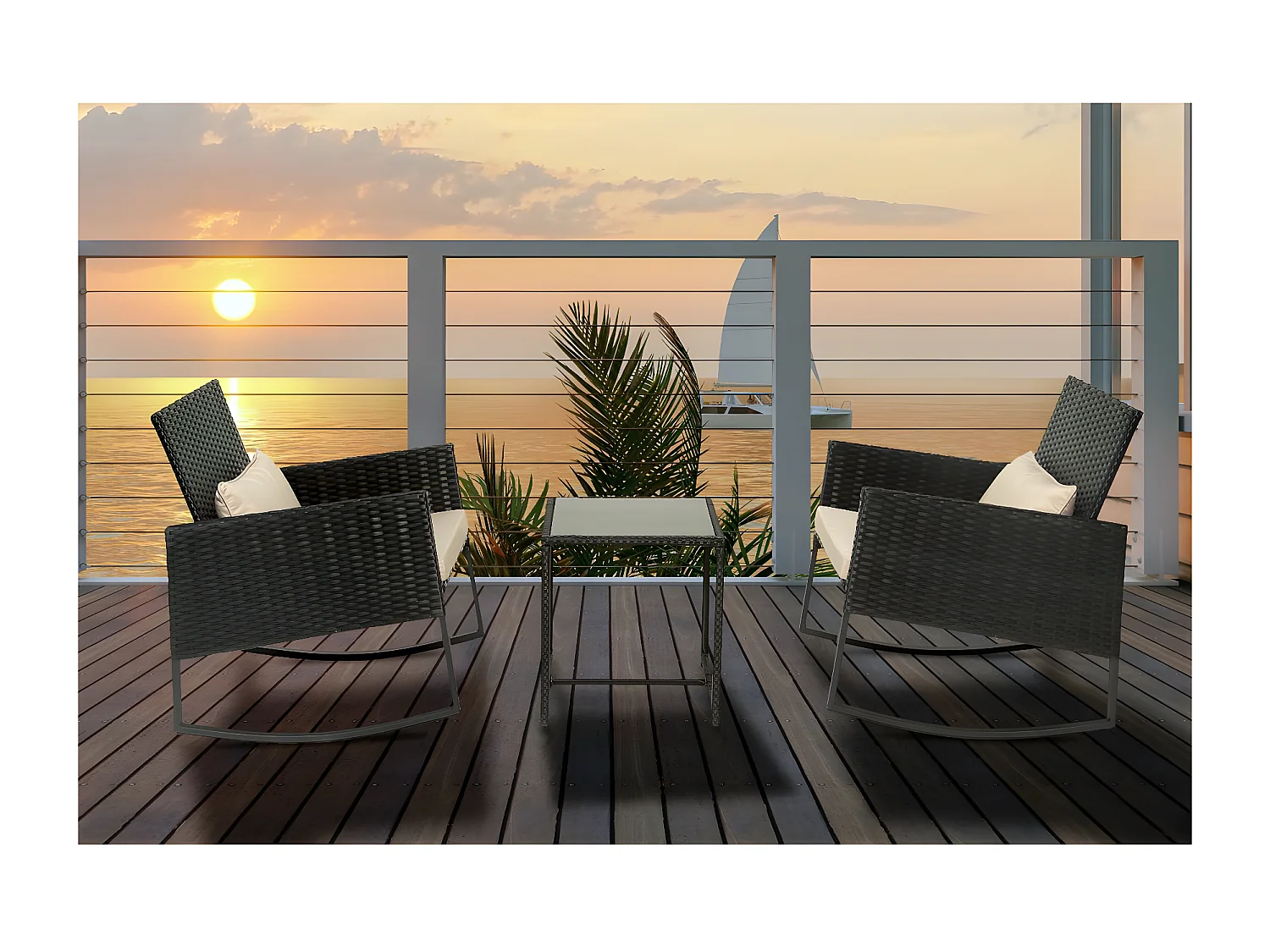 Gartenlounge Schaukelstühle aus Polyrattan "Garden" - Schwarz