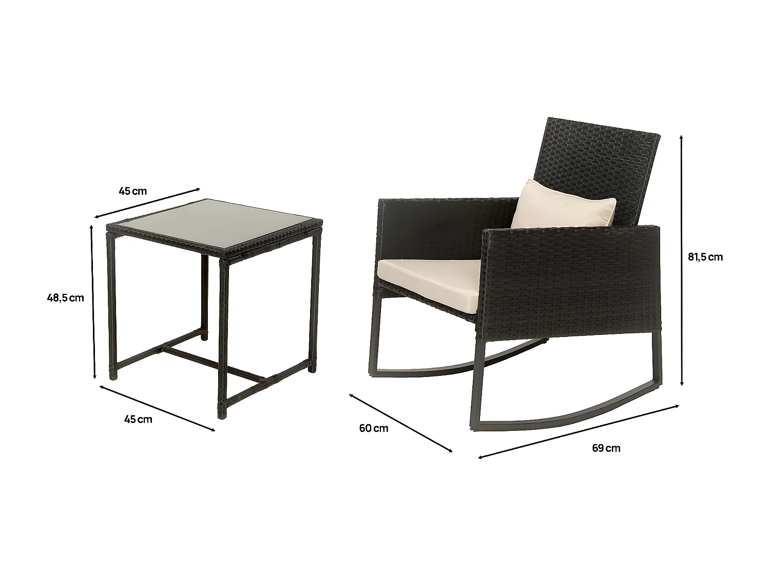 Salon de jardin a bascule en résine tressée "Garden" - Noir