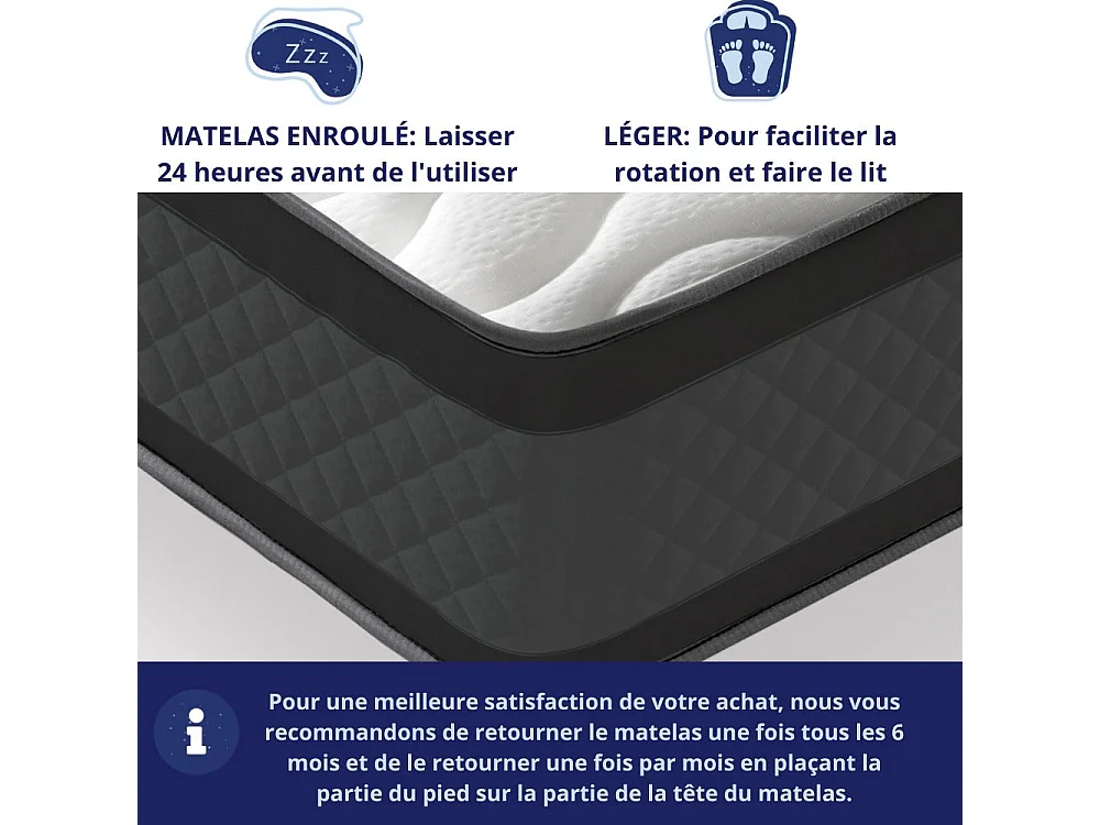Matelas 90x190 Mousse HR "Luxe Confort" Extra Ferme | Double Face (Été-Hiver) | Soutien Équilibré, Parfait et Tonique | H20cm