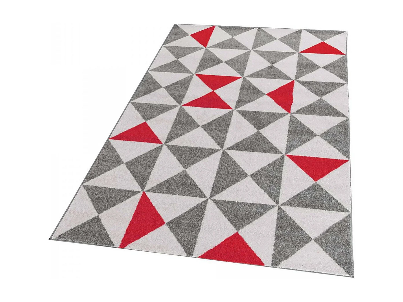 tapis couloir 60x110 tissé rouge et gris rectangle motif scandinave TRIANGAM