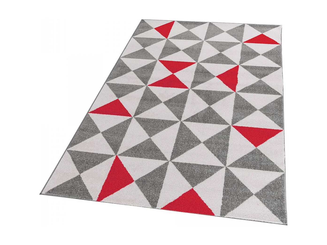tapis couloir 60x110 tissé rouge et gris rectangle motif scandinave TRIANGAM