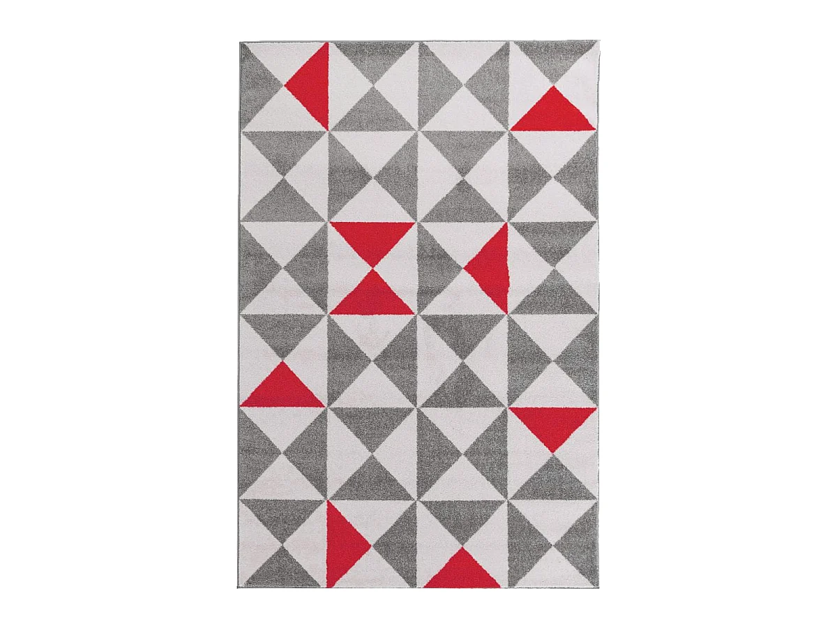 tapis couloir 60x110 tissé rouge et gris rectangle motif scandinave TRIANGAM