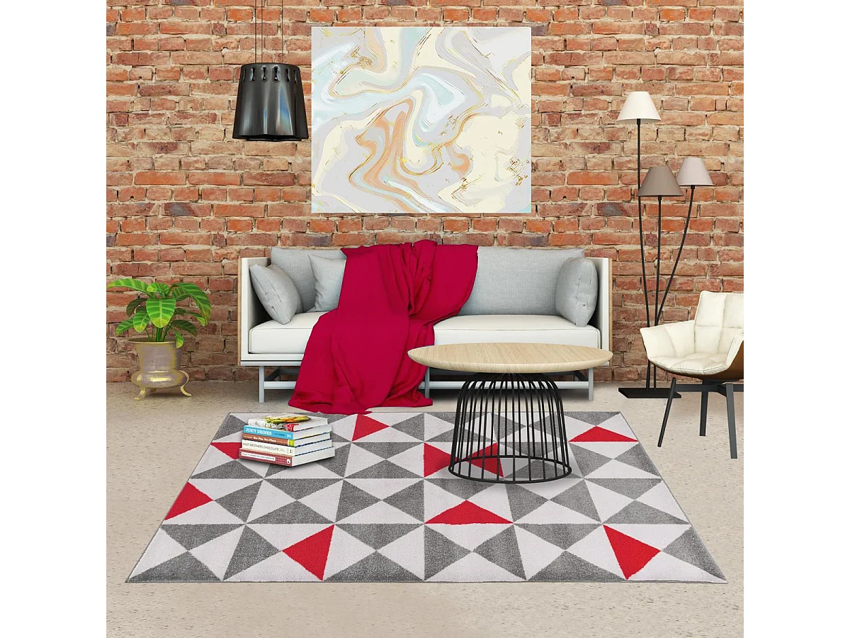 tappeto da ingresso 60x110 rettangolo intrecciato rosso e grigio motivo scandinavo TRIANGAM