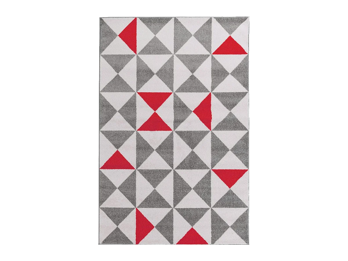 tapis couloir 60x110 tissé rouge et gris rectangle motif scandinave TRIANGAM