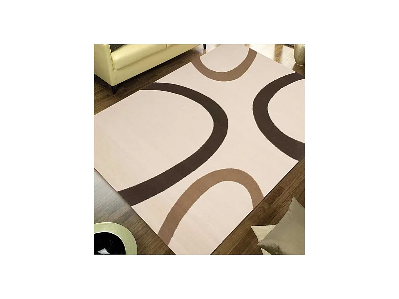 tapis chambre 80x150 tissé beige rectangle motif rond LYN1 TEMPO