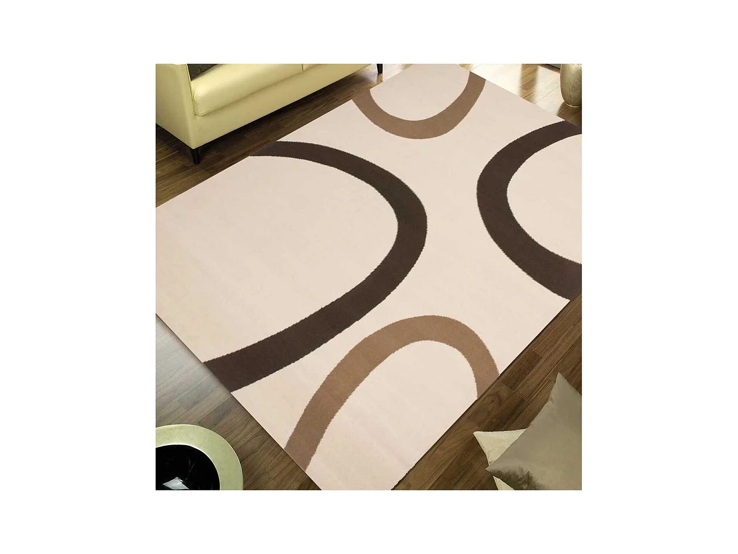 tapis chambre 80x150 tissé beige rectangle motif rond LYN1 TEMPO