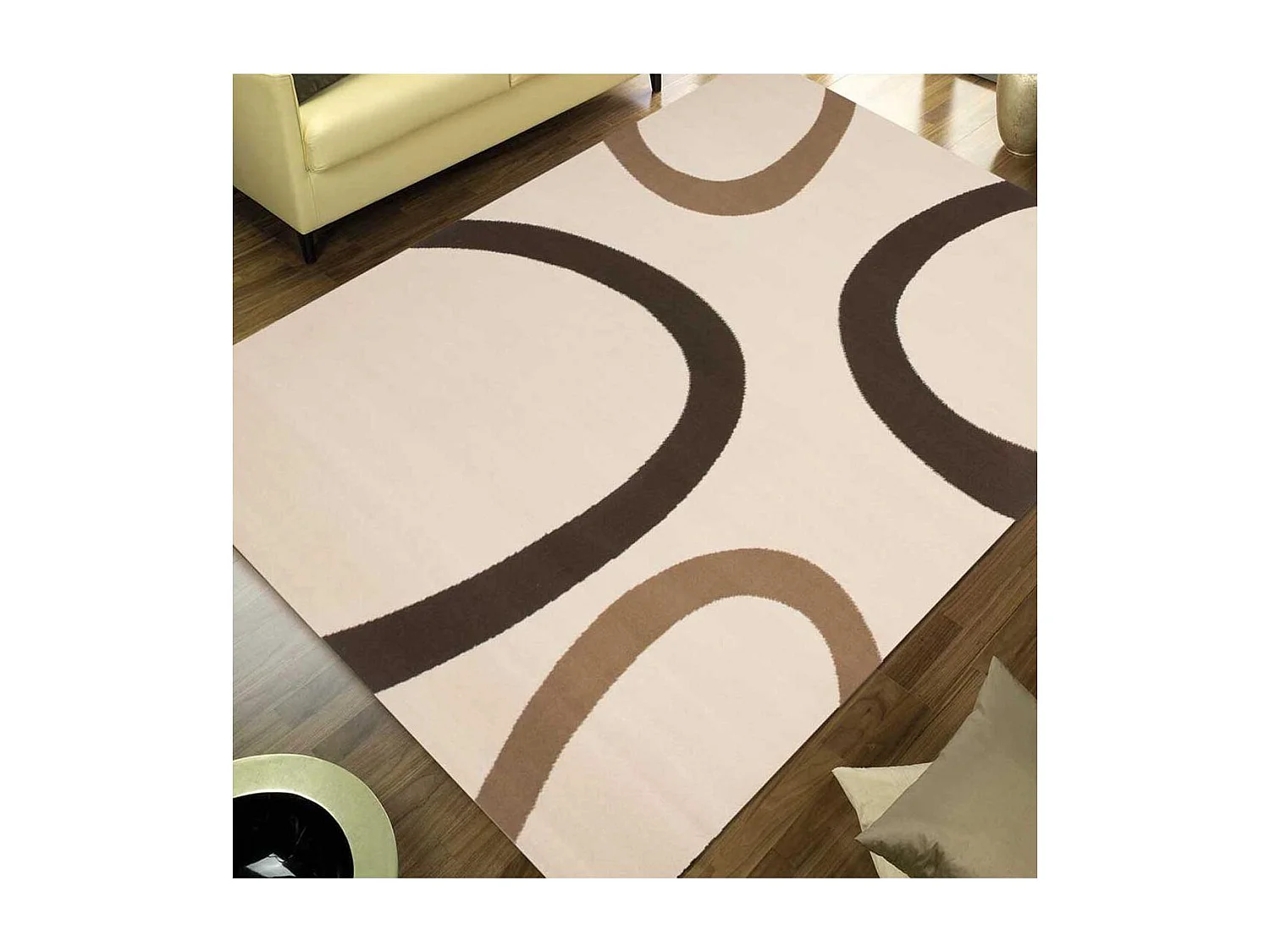 tapis chambre 80x150 tissé beige rectangle motif rond LYN1 TEMPO