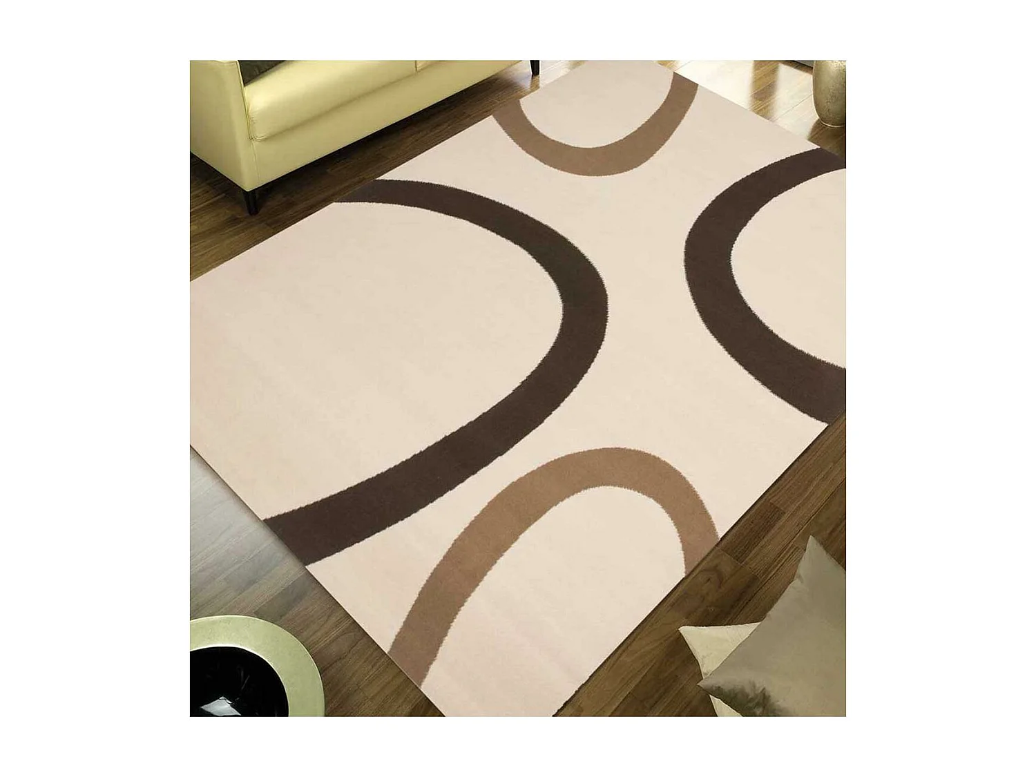 tapis chambre 80x150 tissé beige rectangle motif rond LYN1 TEMPO