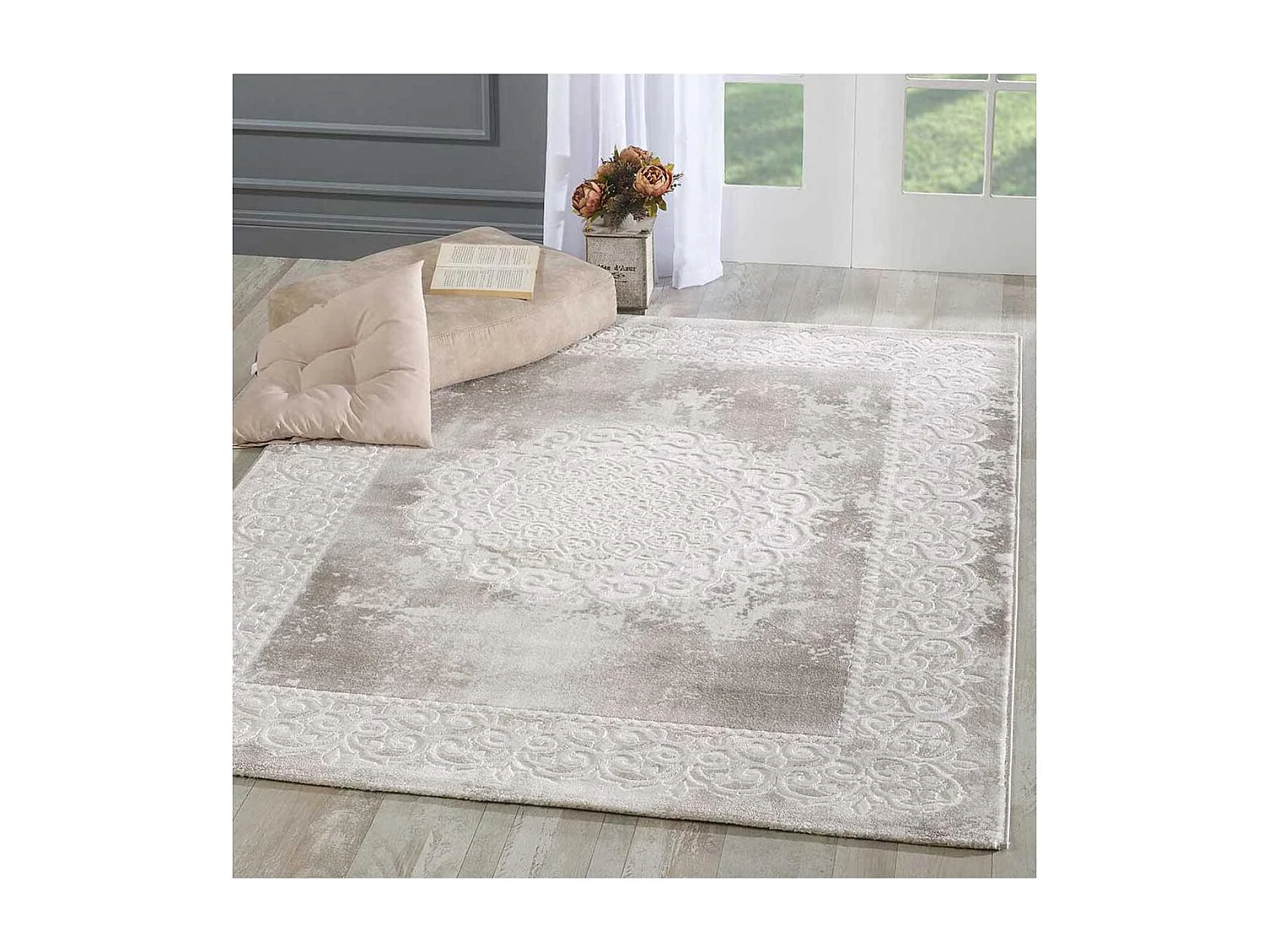 Tapis oriental 200x280 rectangle beige tissé motif ancestral LYN7 BALROD