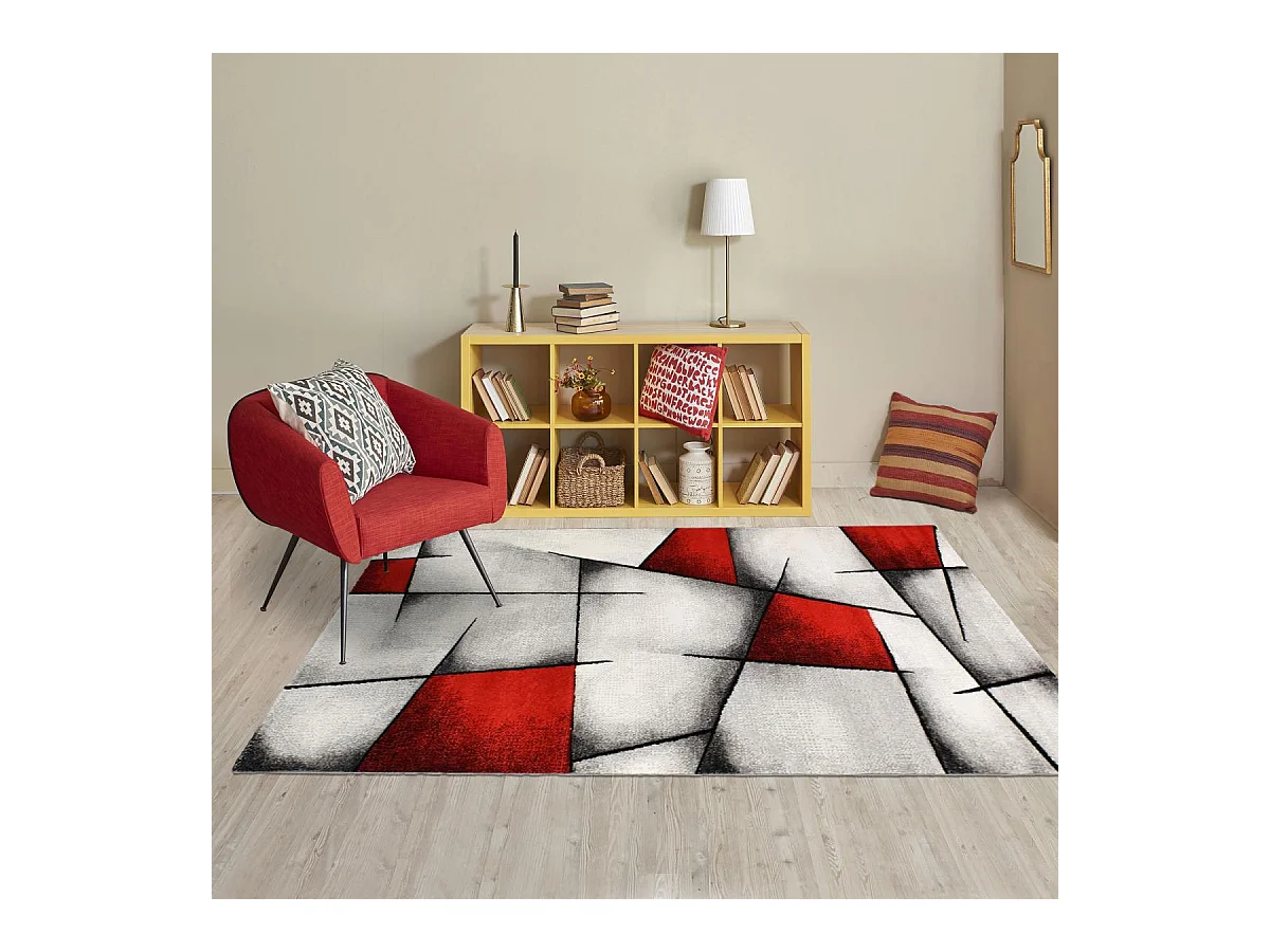 tapis salon 120x170 tissé turquoise rectangle motif géométrique PAR 3D