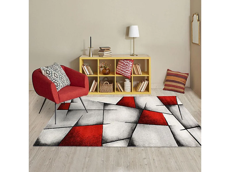 tapis salon 120x170 tissé turquoise rectangle motif géométrique PAR 3D