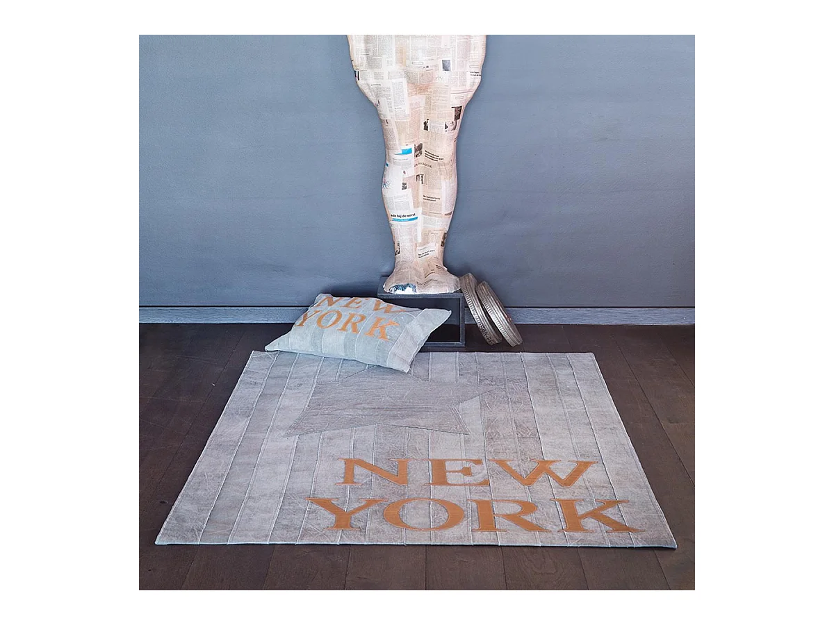 tapis salon 120x170 fait main gris rectangle motif fresque NEW YORK A