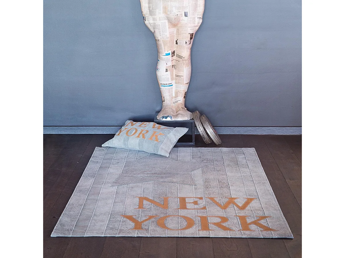 tapis salon 120x170 fait main gris rectangle motif fresque NEW YORK A