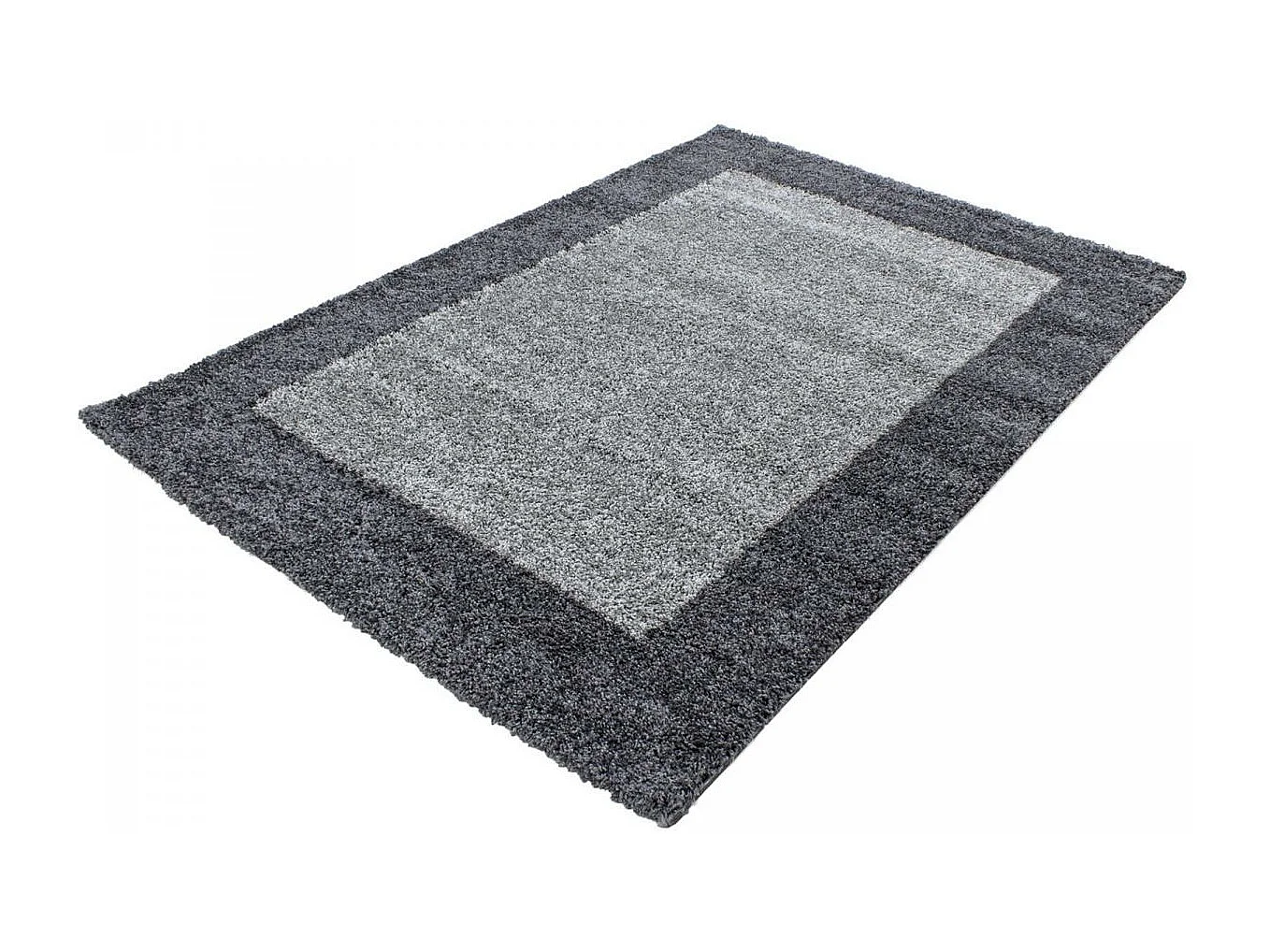 Tapis poils longs shaggy Ø120cm rond tissé gris clair et gris foncé