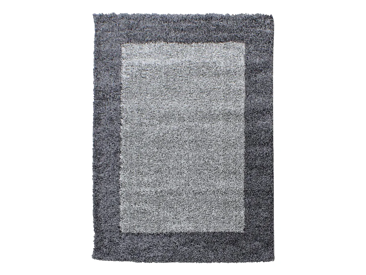 Tapis poils longs shaggy Ø120cm rond tissé gris clair et gris foncé