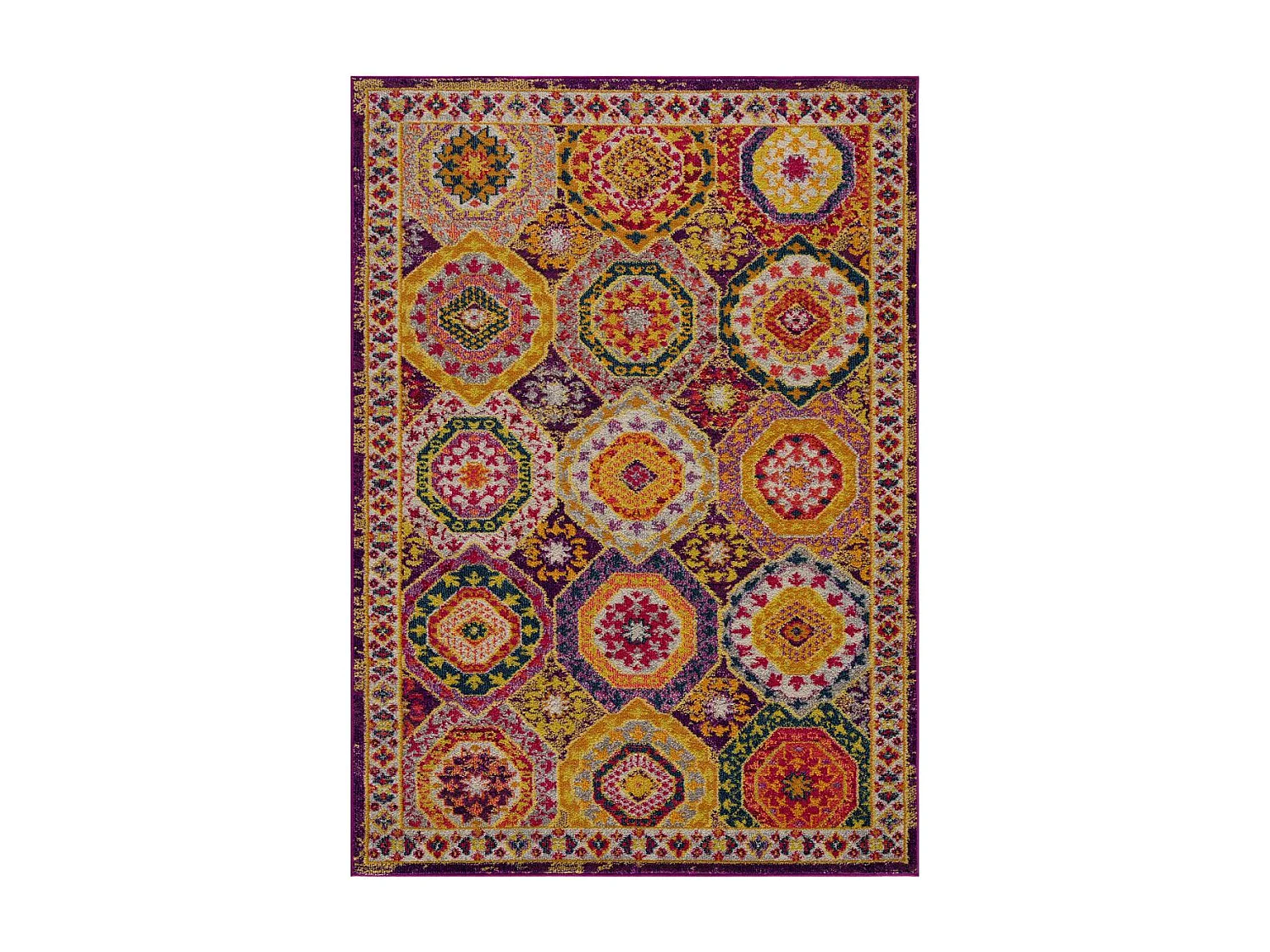 Tapis oriental 60x110 rectangle rouge et jaune tissé motif ethnique PECHA