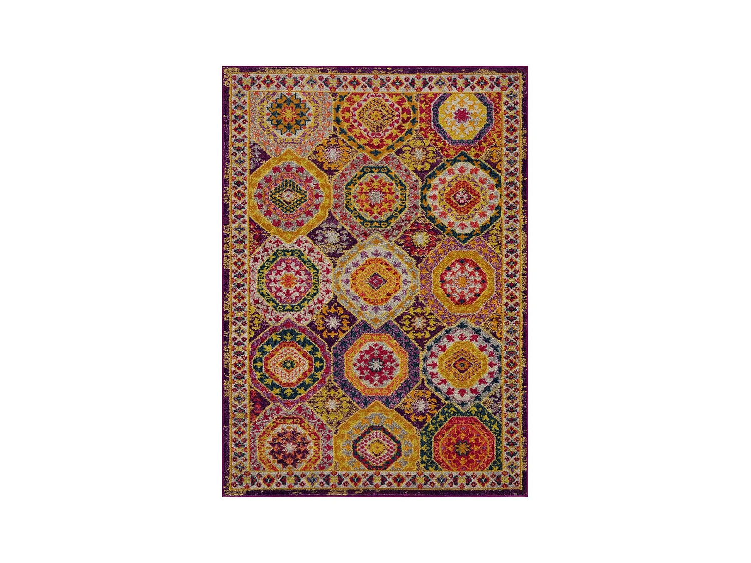 Tapis oriental 60x110 rectangle rouge et jaune tissé motif ethnique PECHA