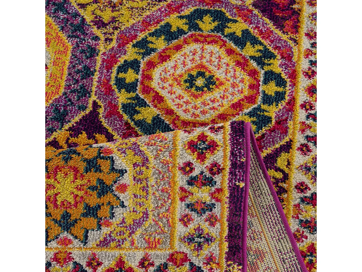 Tapis oriental 60x110 rectangle rouge et jaune tissé motif ethnique PECHA