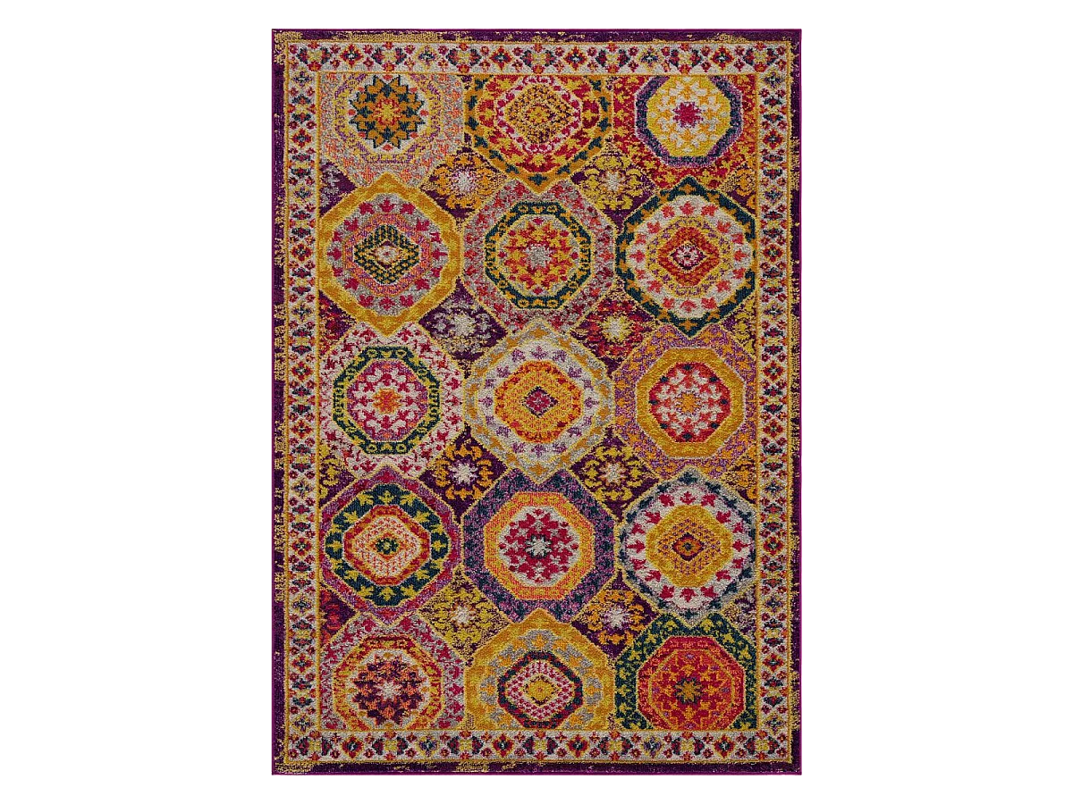 Tapis oriental 60x110 rectangle rouge et jaune tissé motif ethnique PECHA