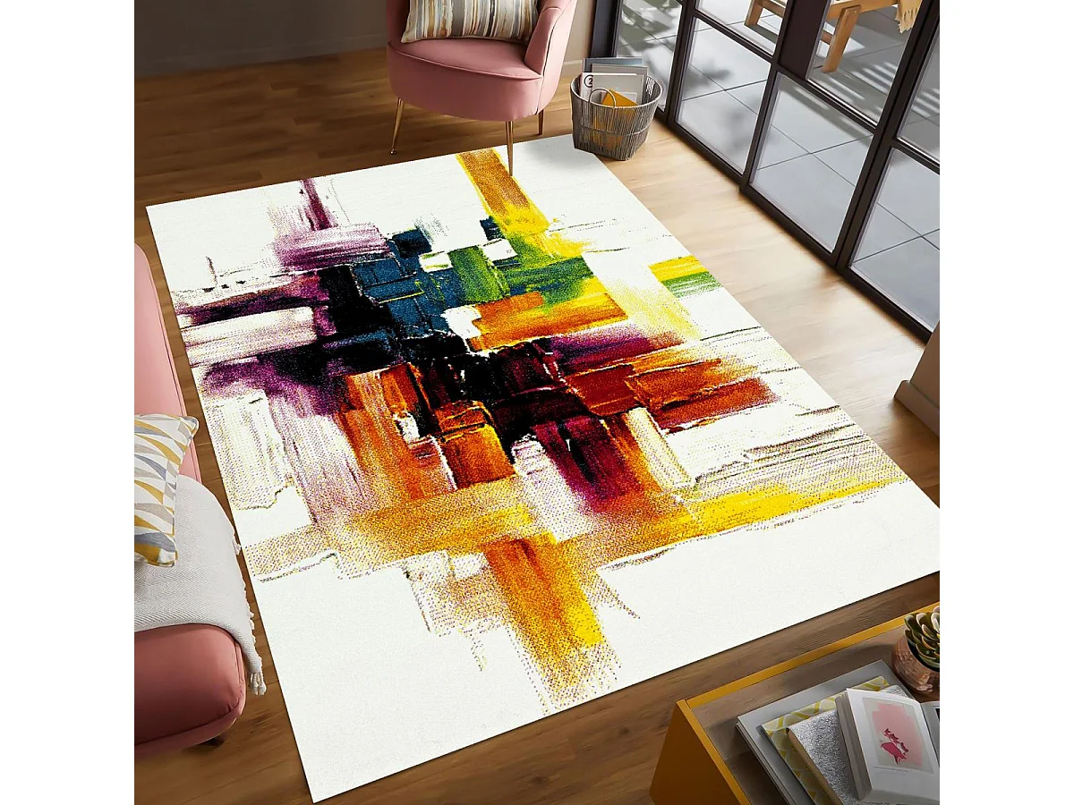 tapis salon 200x290 tissé crème rectangle motif abstrait LYN8 BELO 3