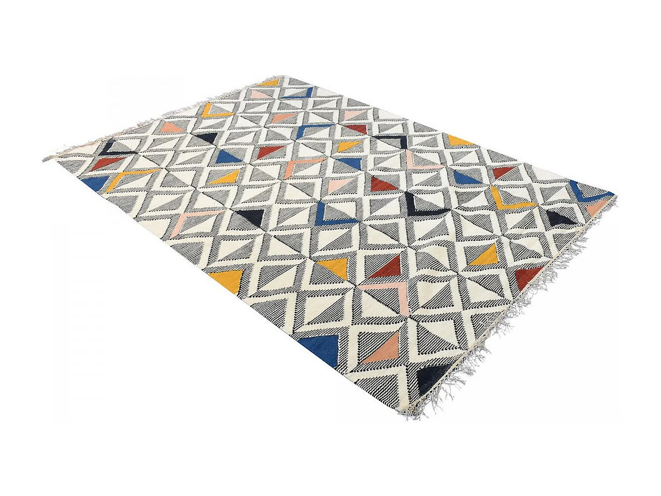 Tapis kilim 160x230 rectangle fait à la main en laine gris et blanc